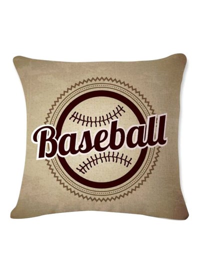 Buy Baseball Printed Pillow Cover Linen Beige/Brown 45x45x1cm in UAE