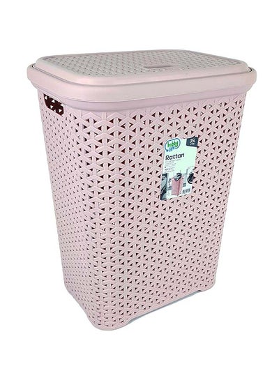 Buy Rattan Design Laundry Hamper Basket Powder Pink 35Liters in UAE