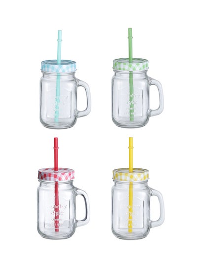 Buy 8-Piece Mason Jar Set With Straw Multicolour standard in UAE