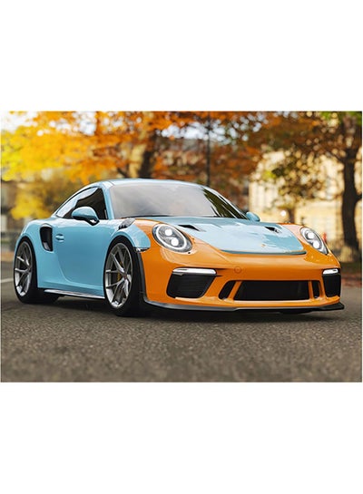 Buy Porsche 911 Gt3 Themed Self Adhesive Wall Sticker Blue/Yellow/Grey 140x105cm in Egypt