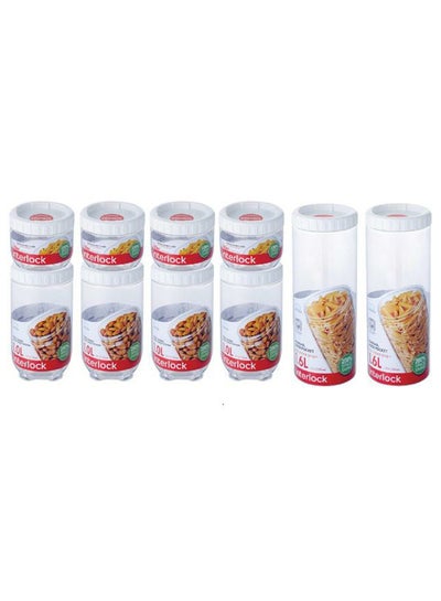 Buy 10-Piece Inter Lock Spice Jars With Lid Set Clear 0.5-1-1.6Liters in Egypt