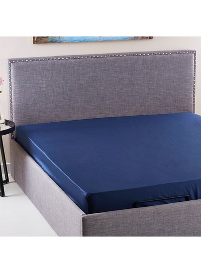 اشتري Stretchable King Size Fitted Sheet Cotton Blue 180x200cm في مصر