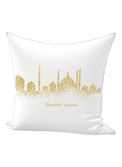 Buy Ramadan Kareem Printed Throw Pillow White/Gold 50x70cm in UAE