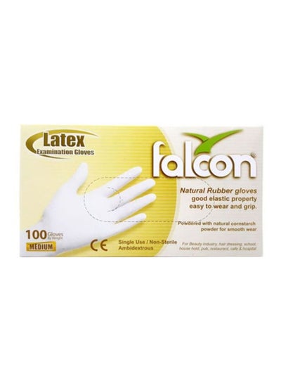 Buy 100-Pieces Powder Free Latex Disposable Examination Gloves White Medium in UAE