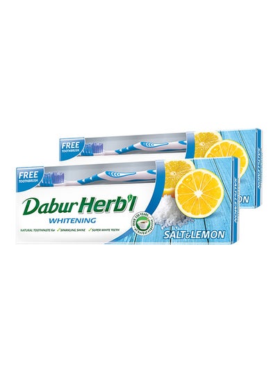 اشتري Herbal Whitening Toothpaste Plus Toothbrush Free Pack of 2 150grams في الامارات