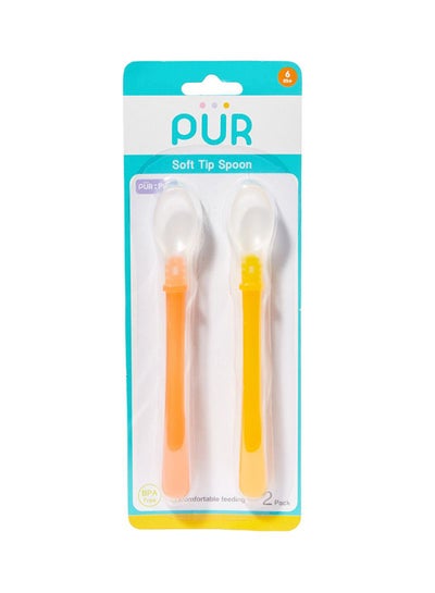 اشتري 2-Piece Per Pack Long Handle Soft Spoons Yellow/Orange في الامارات