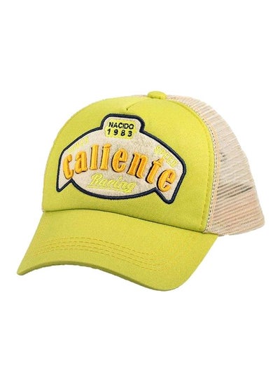 Buy Racing Embroidered Cap Green/Beige/Yellow in UAE