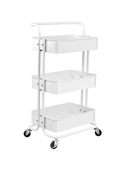 Buy 3 Tier Metal Utility Multipurpose Trolley Organizer Cart With Wheels For Office, Kitchen Bathroom Bedroom White/Black 43x36x87cm in UAE