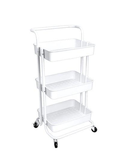Buy 3 Tier Utility Rolling Storage Cart With Handles And Lockable Wheels Pearl While 43x36x86.5cm in Saudi Arabia