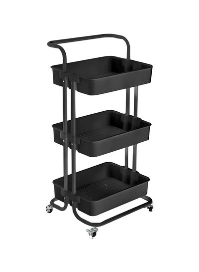 اشتري 3 Tier Utility Rolling Storage Cart With Handles And Lockable Wheels Black 43x36x86.5cm في السعودية