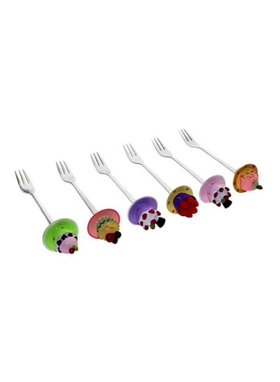 Buy 6-Piece Cake Fork Set Pink/Purple/Yellow in UAE