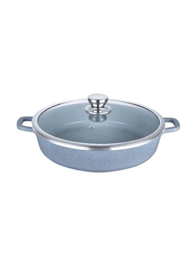 Buy Shallow Granite Stockpot With Lid Grey/Clear/Silver 32cm in UAE