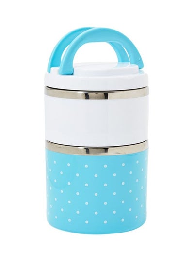 Buy Double Layer Insulated Lunch Box Blue/White 11.50x11.50x18.50cm in UAE