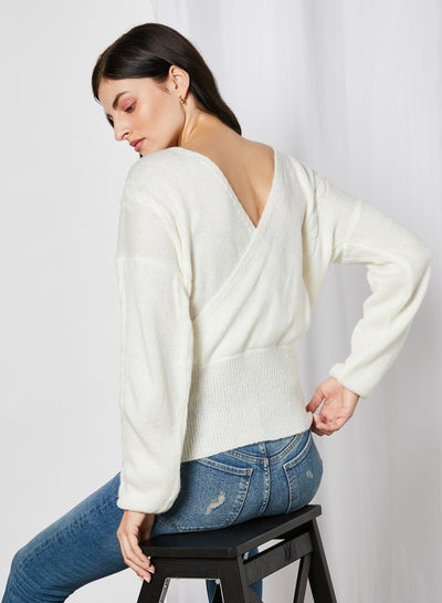 Buy Overlap Neck Sweater Ecru in UAE