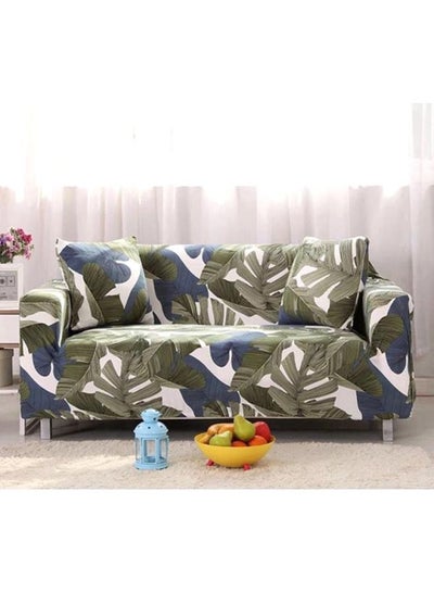 اشتري Two Seater Super Stretchable Anti-Wrinkle Slip Flexible Resistant Jacquard For Living Room Sofa Cover Green/White/Blue 145x185x35cm في السعودية