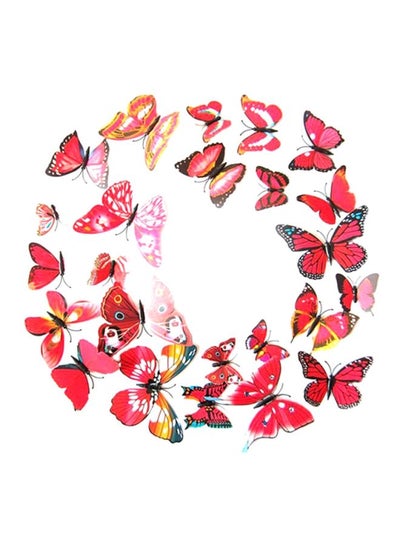 Buy 12-Piece 3D Magnet Butterfly Wall Sticker Set Red/Yellow/Pink 120x60mm in UAE