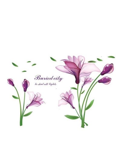 Buy Floral Printed Wall Sticker Purple/Green 60x90centimeter in UAE