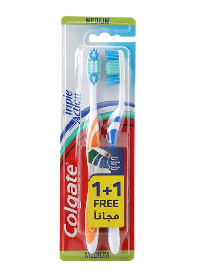 Buy Triple Action Medium Toothbrush Pack Of 2 White in Saudi Arabia