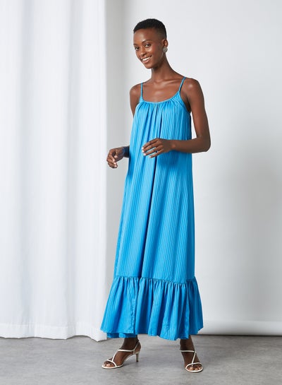 اشتري فستان لوري طويل بحمالات رفيعة أزرق لامع في مصر
