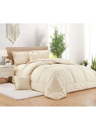 Buy 6-Piece Medium Filling Comforter Set Microfiber Beige King in Saudi Arabia