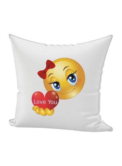 Buy Emoji With Love You Printed Throw Pillow White/Yellow/Red 40x40cm in UAE