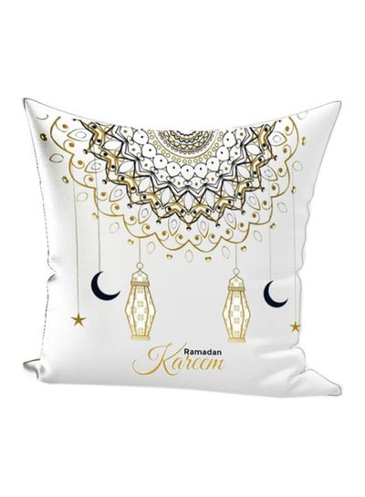 Buy Ramadan Kareem Printed Throw Pillow White/Gold/Black 45x45cm in UAE