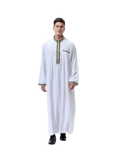 Buy V-Neck Maxi Thawb White/Green in Saudi Arabia