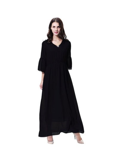Buy V-Neck Chiffon Dress Black in UAE