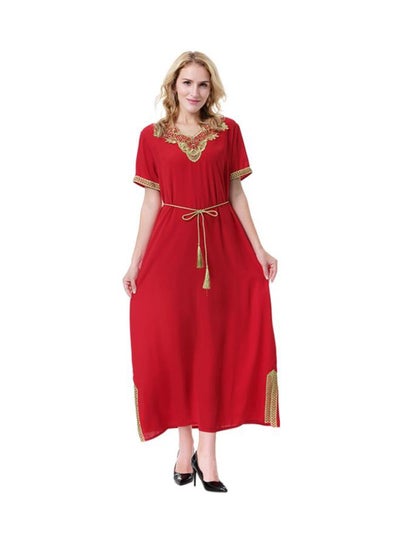 Buy V-Neck Wool Peach Dress Red in Saudi Arabia