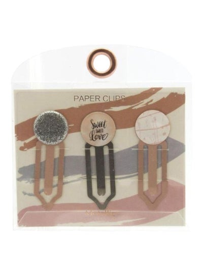 Buy 3-Piece Metallic Paper Clip Set Peach/Silver in Saudi Arabia