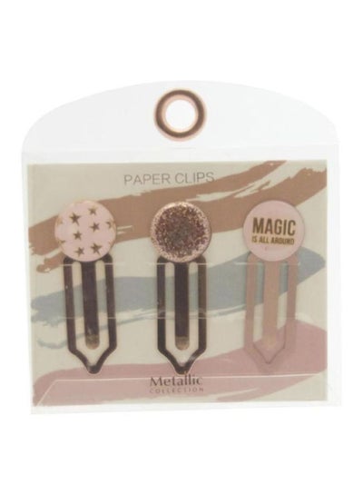 Buy 3-Piece Metallic Paper Clips Set Rose Gold in Saudi Arabia