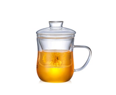 Buy Borosilicate Glass Tea Mug With Lid Clear 350ml in UAE