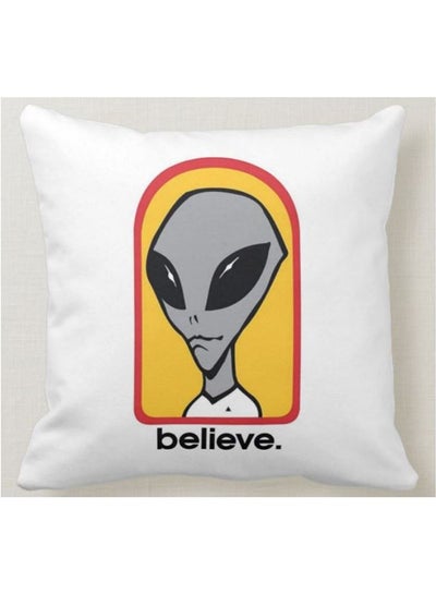 Buy Alien Believe Printed Decorative Pillow White 40x40cm in UAE