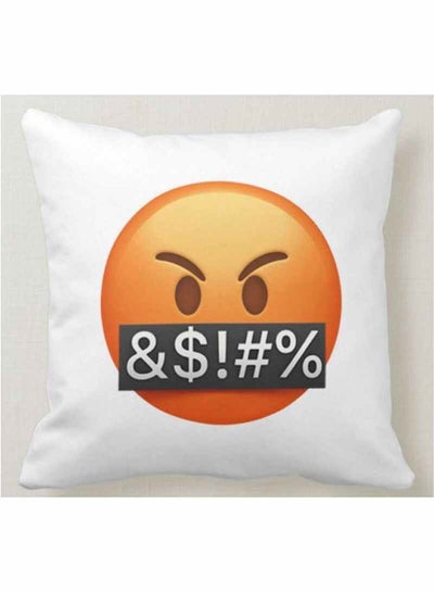 Buy Mad Emoji Printed Decorative Pillow White 40x40cm in UAE