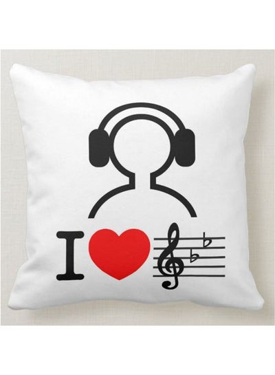 Buy I Love Music Printed Pillow White 40x40cm in UAE