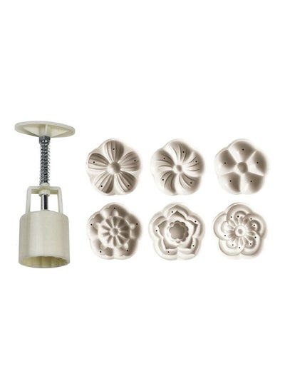 Buy Flower Shaped Mooncake Molds With Hand Presser Set White in Saudi Arabia