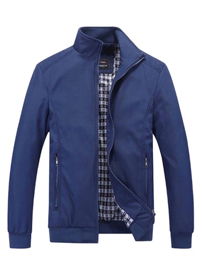 Buy High Neck Stylish Jacket Navy Blue in UAE