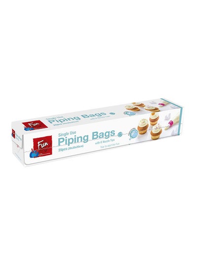 Buy Piping Bags With 6 Nozzle Tips, Pack Of 25 Clear/Silver 30x30x20centimeter in UAE