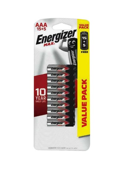 Buy Energizer E92Hp Max 1.5V Alkaline Aaa Batteries, 20 Pieces - Black Silver/Black/Red in Saudi Arabia