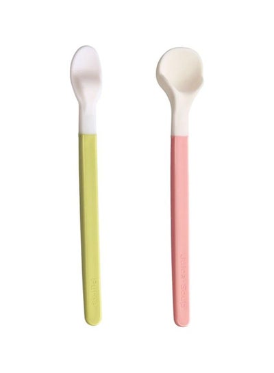 Buy 2-Piece Feeding Spoon Set, 6+ M - Green/Pink/White in Saudi Arabia