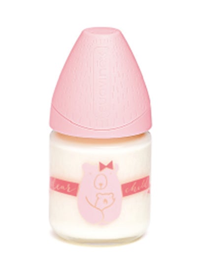 Buy Glass Feeding Bottle T1 Silicone Pink 120ML in UAE