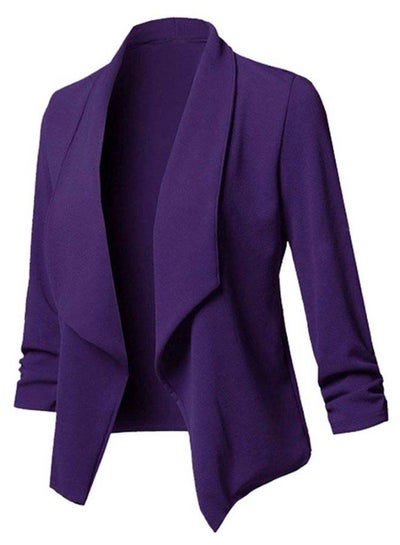 Buy Solid Asymmetrical Open Front Blazer Purple in Saudi Arabia