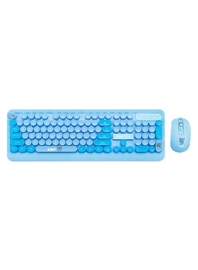 Buy 2.4GHz Wireless Cute Retro Round Key-Cap Keyboard And Mouse Set Blue in Saudi Arabia