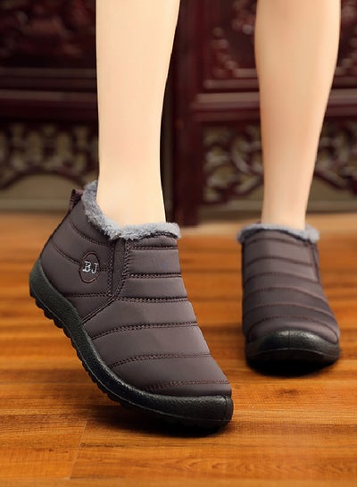 Buy Ankle Boots Slip On Flat Casual Footwear Coffee in Saudi Arabia