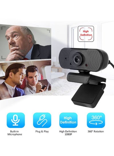Buy USB Webcam High Definition 1080P Web Camera Built-in Microphone with Clip-on Base USB2.0 Web Cam for Laptop Computer PC Plug and Play Black in Egypt