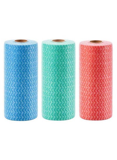 Buy Pack Of 3 Kitchen Disposable Towels Roll Blue/Green/Red One Size in Egypt