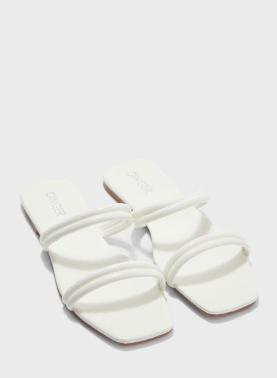 Buy Square Toe Flat Sandals White in Saudi Arabia