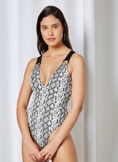 Buy Snakeskin Patterned Swimsuit Multi Color in UAE