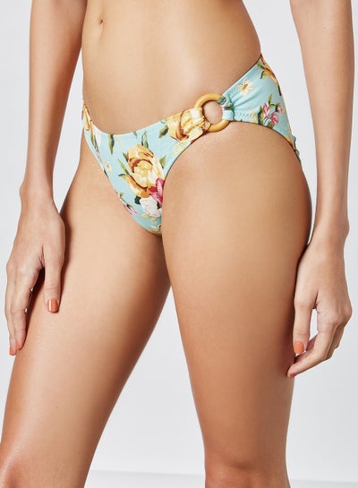 Buy Floral Patterned Ring Detailed Bikini Bottom Blue in UAE