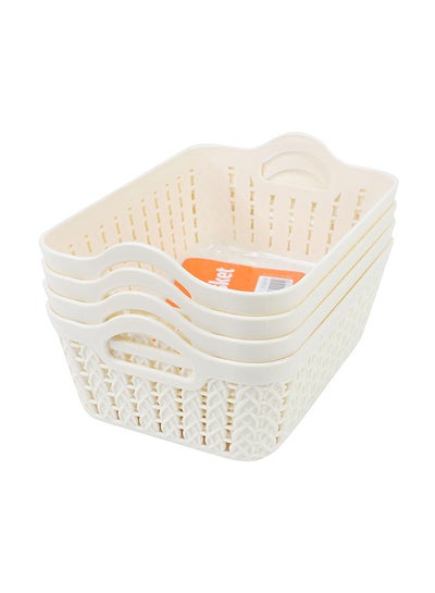 Buy 4-Piece Plastic Storage Basket White 19.5x14x7cm in Saudi Arabia